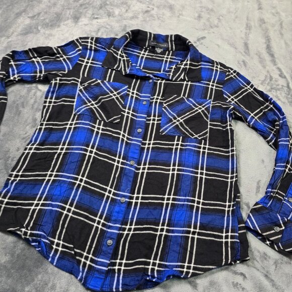 Sanctuary Blue & Black Plaid Button Down Shirt | Women’s Medium - Picture 13 of 13